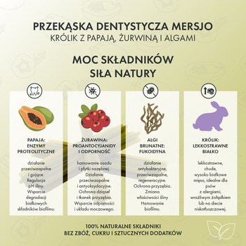 Przekąska stomatologiczna dla psów Mersjo Dental Sticks - królik z papają i żurawiną (7 sticków)