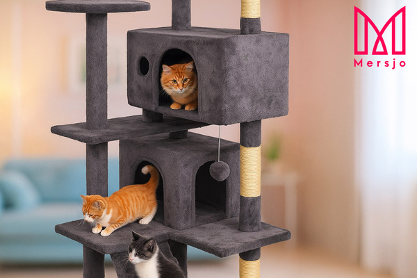 Drapak dla kota, stabilny, wysoki, 7 poziomów, legowisko ciemnoszary 138cm