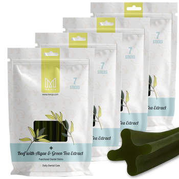 Przekąska stomatologiczna dla psów - wołowina z algami i ekstraktem z zielonej herbaty (28 sticków)