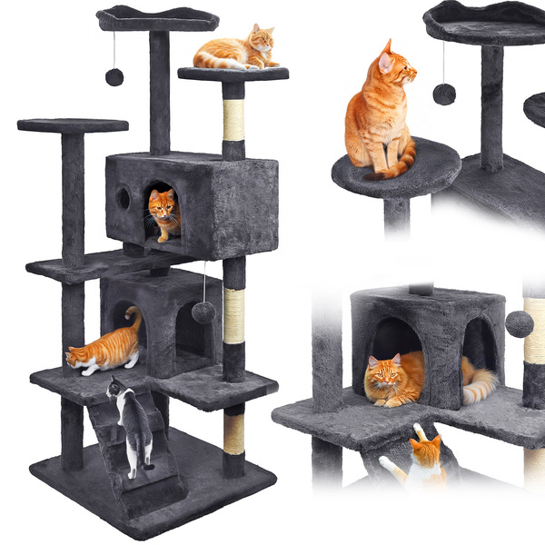 Drapak dla kota, stabilny, wysoki, 7 poziomów, legowisko ciemnoszary 138cm