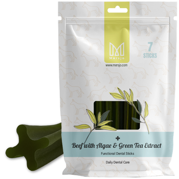 Przekąska stomatologiczna dla psów - wołowina z algami i ekstraktem z zielonej herbaty (7 sticków)